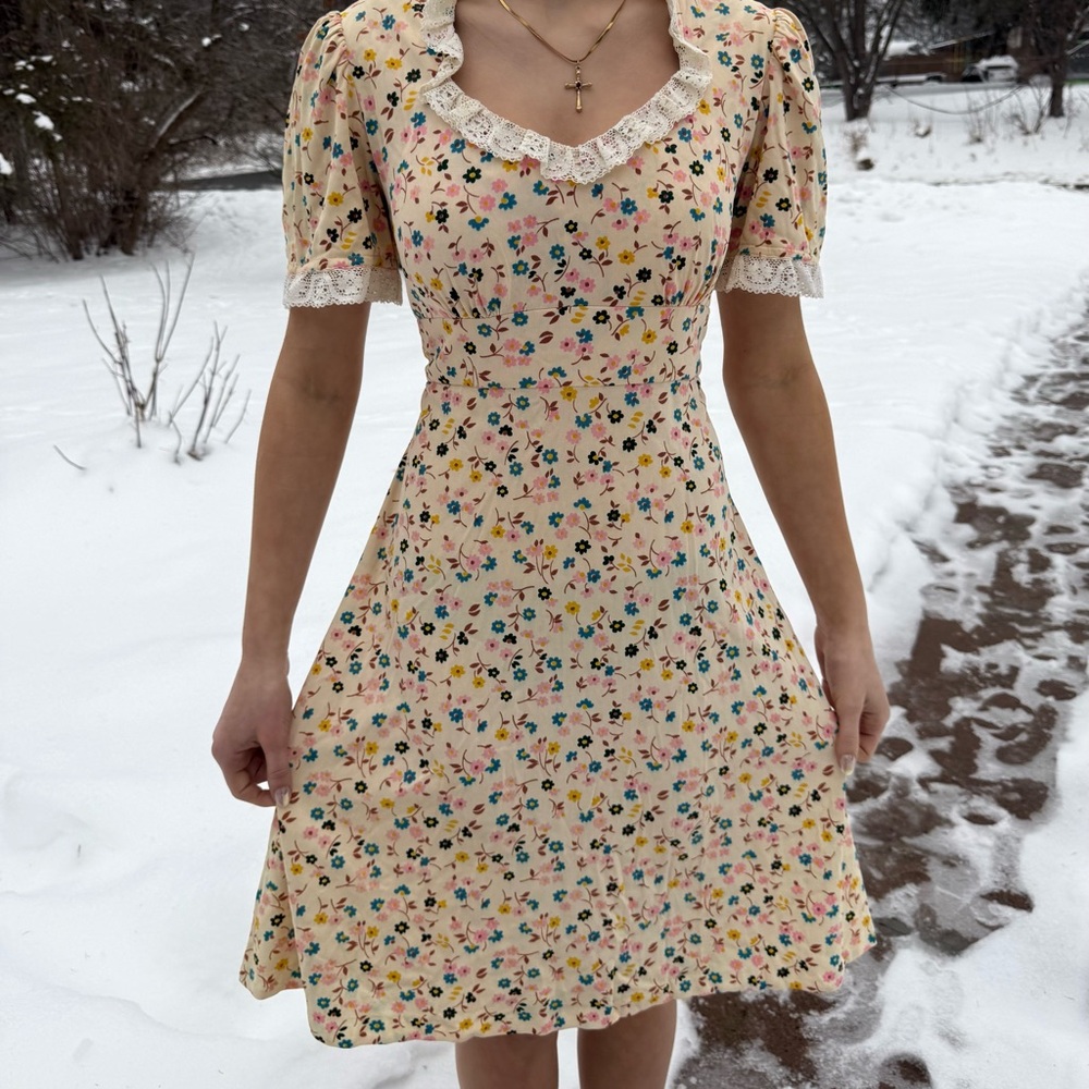Vintage 70s Floral Mini Dress flower power hippie boho festival